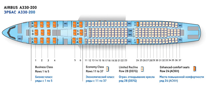 Airbus A330-200 схема салона самолета