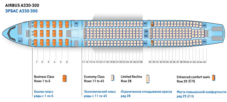 Airbus A330-300 схема салона самолета