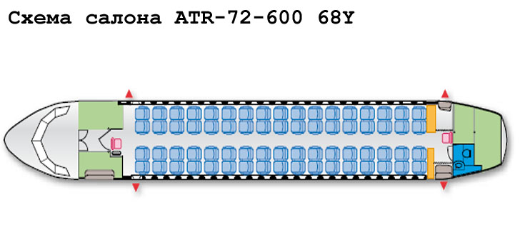 Aerospatiale/Alenia ATR 72-600 схема салона самолета с компоновкой 68Y