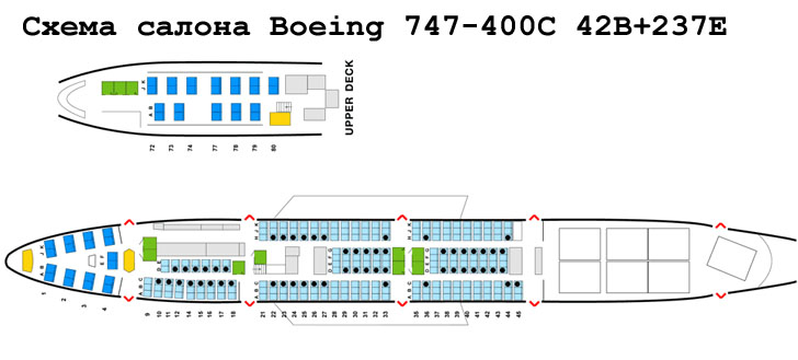 Boeing 747-400C схема салона самолета с компоновкой 42B+237E
