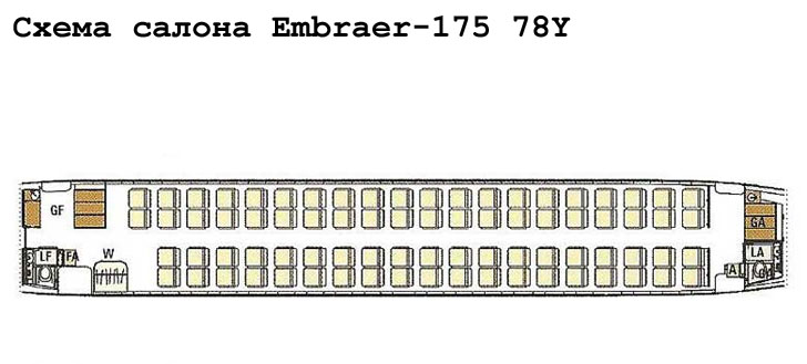 Embraer 175 схема салона самолета с компоновкой 78Y