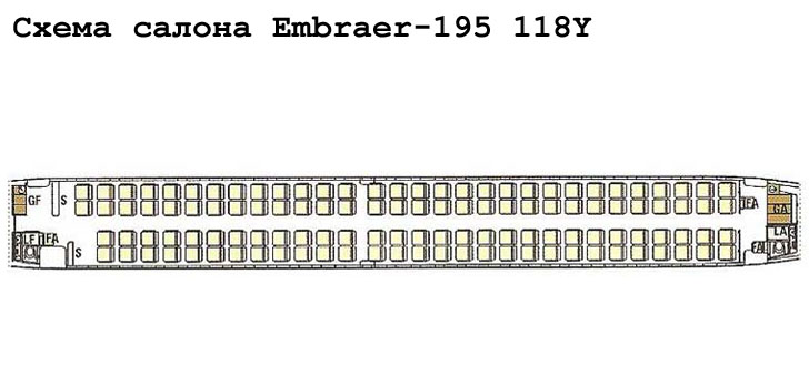 Embraer 195 схема салона самолета с компоновкой 118Y