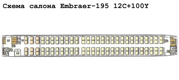 Embraer 195 схема салона самолета с компоновкой 12C+100Y