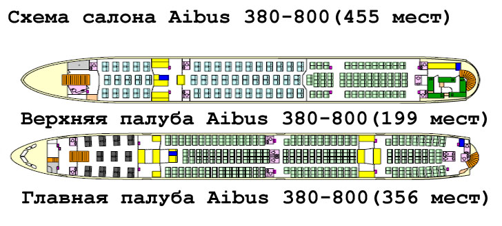  A380-800 схема салона самолета на 555 мест