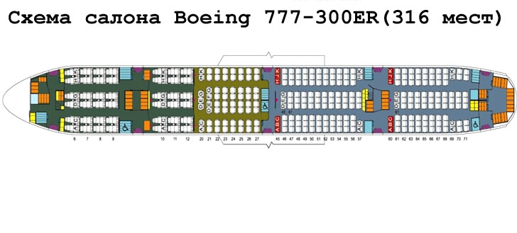 Boeing 777-300ER схема салона самолета на 316 мест