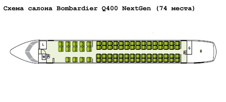 Bombardier Q400 NextGen схема салона самолета на 74 места