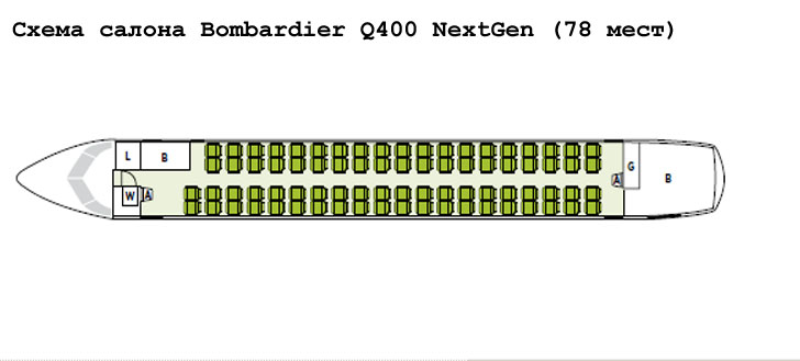 Bombardier Q400 NextGen схема салона самолета на 78 мест