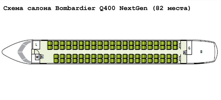 Bombardier Q400 NextGen схема салона самолета на 82 места