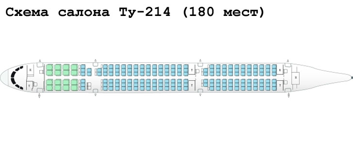Ту-214 схема салона самолета на 180 мест